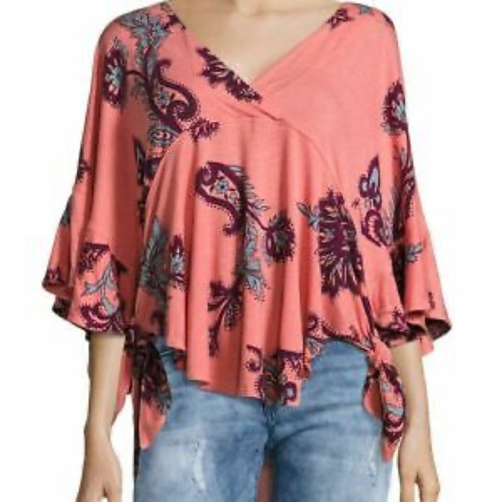 NWT Free People Mauie Wowie Passion Flower Top Kimono Sleeves